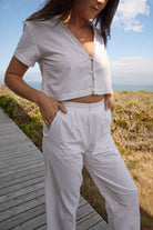 Luisa sleepwear set with long pants in Gardenia white