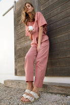 Samira sleepwear set with long pants in Peach sorbet